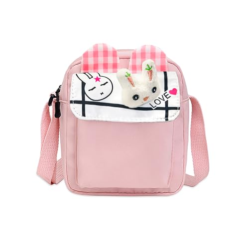 AfitLulu Crossbody-Tasche für Damen, Segeltuch, Cartoon, mehrere Positionen, kleine Crossbody-Tasche mit verstellbarem Riemen, Pink von AfitLulu