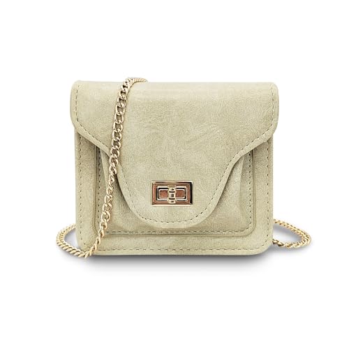 AfitLulu Damen Crossbody Lippenstift Tasche mit Spiegel und Metallkette Tragbare Lippenstift Pouch Mini Kosmetiktasche für Aufbewahrung Lippenstift, Kopfhörer und Kleingeld, weiß, Klein von AfitLulu