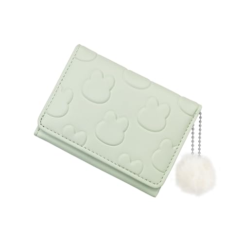 AfitLulu Damen-Geldbörse für Damen, PU-Leder, kleine Geldbörse mit Pompon-Anhänger und herzförmigem Ausweisfenster, Damen-Geldbörse, dreifach gefaltete Kartenbörse, modische Damen-Geldbörse als von AfitLulu