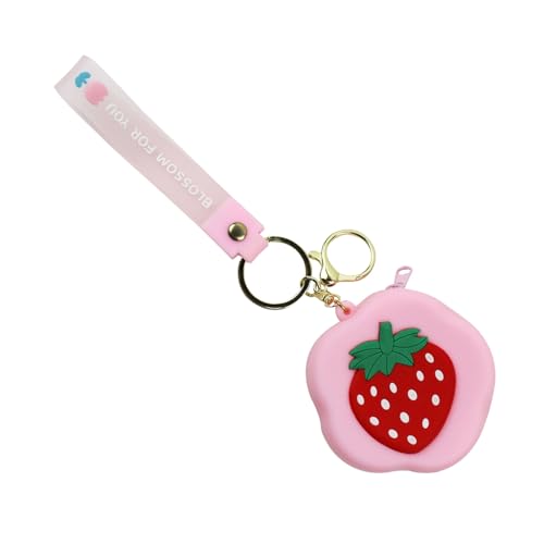 AfitLulu Damen Münzbörsen Silikon Kopfhörer Tasche mit Schlüsselanhänger und Handschlaufe,Schutztasche Kopfhörer Tragbar Münzgeldbörse mit Reißverschluss für Münze Kopfhörer Ringe Schlüssel (Rosa) von AfitLulu