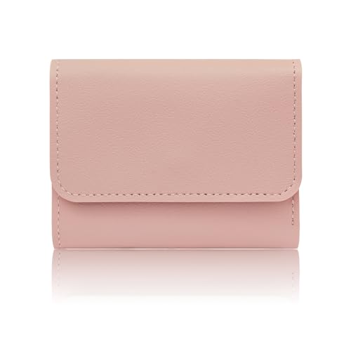 AfitLulu Dreifach gefaltete Geldbörse für Damen, kleine Geldbörsen, 4 Kartenfächer, 1 Ausweisfenster, PU-Leder, Macaron-Farbe, schlanke Brieftasche für Damen, Pink, modisch von AfitLulu