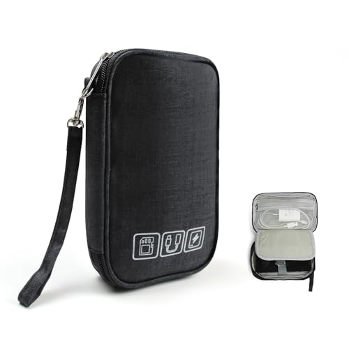 AfitLulu Elektronik Organizer Tasche Groß 3-Lagig Elektronische Kabeltasche, Tragbar Kabelorganizer Tech Pouch Bag Reise Zubehör Organizer Tasche mit Handschlaufe für USB Powerbank (Schwarz) von AfitLulu