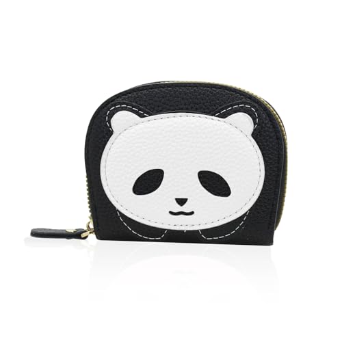 AfitLulu Geldbörse Damen Kartensteckplatz im Akkordeon-Stil Kleines Portemonnaie Damen PU-Leder Geldbeutel Damen mit Süßem Schwein und Panda Aussehen für Karten Bargeld Münze (Weiß-Panda) von AfitLulu