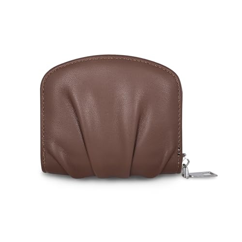 AfitLulu Geldbörse Damen Kleines Portemonnaie Damen Plissee mit 4 Kartenschlitzen & 2 Fächern, Geldbeutel Damen PU-Leder Portmonee Damen Weiches Brieftasche Damen mit Reißverschluss (Braun) von AfitLulu