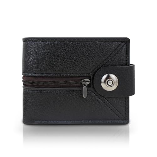AfitLulu Geldbörse Herren Kunstleder Geldbeutel mit SM-Kartensteckplatz, Mehrere Kartenschlitze Portemonnaie Magnetischer Schnappverschluss mit 4 Kartenfächern und Reißverschluss-Münzfach (Schwarz 2) von AfitLulu
