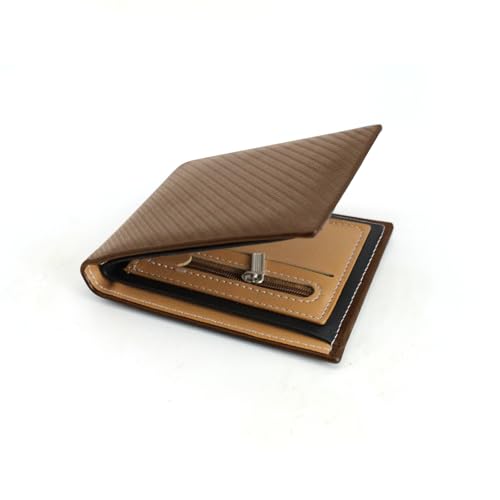 AfitLulu Geldbörse Herren RFID Schutz Portmonee Schlank Geldbeutel mit ID-Fenster, Portemonnaie Kohlefaser mit 3 Kartenschlitze, 2 Bargeldfach, 1 Reißverschluss-Münzfach (Braun) von AfitLulu