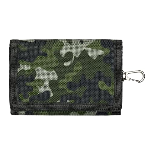 AfitLulu Geldbörse Herren Tarnfarben Portmonee Herren mit Münzfach und Schlüsselanhänger, Geldbeutel Herren Taktisch Portemonnaie Herren Trifold Brieftasche Herren mit Transparent Fenster (Grün) von AfitLulu