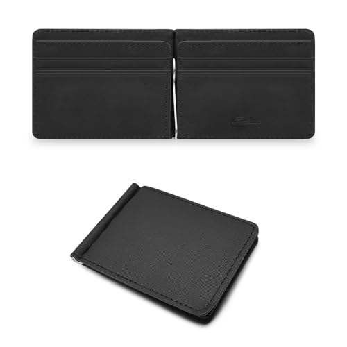 AfitLulu Geldbörse Herren Ultradünn Portmonee mit 4 Kartenfächer und Geldklammern, Geldbeutel Herren Billfold Portemonnaie Geschenk (Schwarz) von AfitLulu