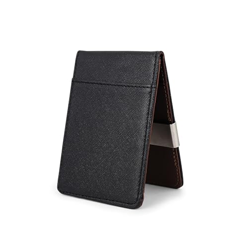 AfitLulu Geldscheinklammer-Geldbörse für Herren, ultradünne Geldbörse mit Metallclip, schlankes Kreditkartenetui, Geldscheinfach für Herren mit 5 Kreditkartenfächern, Braun, 4.52*3.14*0.39inches, von AfitLulu