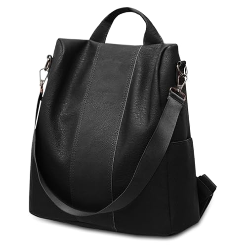 AfitLulu Großer Rucksack Damen Wasserdicht Anti-Diebstahl Wanderrucksack mit Reißverschluss, Mode Kunstleder Reiserucksack Multi-Taschen-Design Schultertasche mit Verstellbarer Schultergurt (Schwarz) AfitLulu Großer Rucksack Damen Wasserdicht Anti-Diebstahl Wanderrucksack mit Reißverschluss, Mode Kunstleder Reiserucksack Multi-Taschen-Design Schultertasche mit Verstellbarer Schultergurt (Schwarz) von AfitLulu