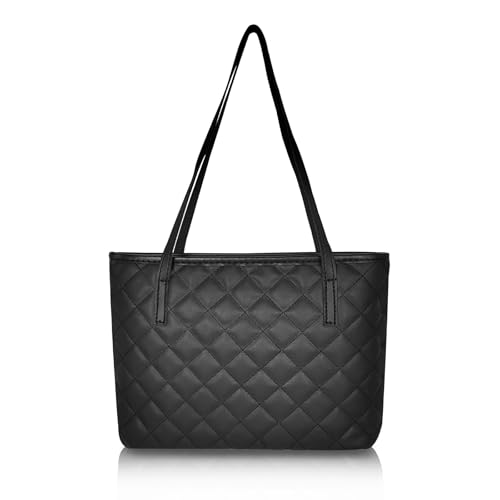 AfitLulu Handtasche Damen KleinTote Bag mit Reißverschluss, Wasserdichtes PU-Leder Umhängetasche Shopper Tasche Damen Multifunktional Schultertasche Einkaufstasche für Einkäufe (Schwarz) von AfitLulu