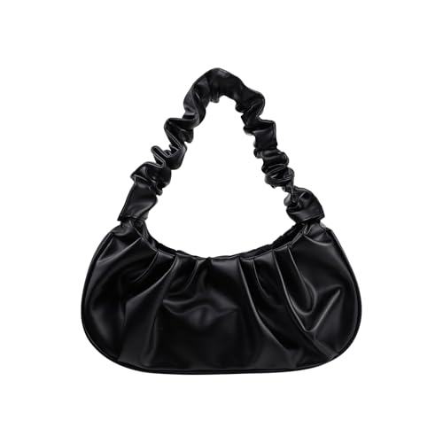 AfitLulu Handtasche Damen PU-Leder Kleine Handtasche Geldbörse, Wolke Plissee Tasche Trendy Abend Clutch Geldbörsen Hobo Handtasche mit Magnetischen Snap-Verschluss für Party Dating (Schwarz) von AfitLulu