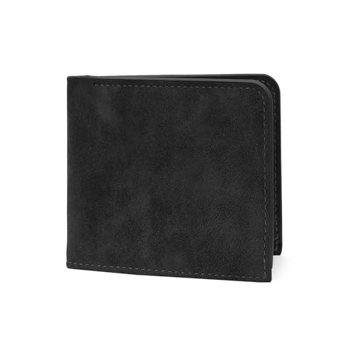 AfitLulu Herren Geldbörse, Mode Retro Bifold Wallets Slim Wallet für Männer mit Doppelschicht Bargeldfächer 5 Kartenfächer 1 Foto Slot, Schwarz, 4.33*3.62*0.39inches, Modern von AfitLulu