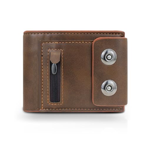 AfitLulu Herren-Geldbörse, PU-Leder mit 4 Kartenfächern, Münzfach mit Reißverschluss und 1 Ausweisfenster, faltbare Brieftaschen für Männer mit Reißverschluss, Kaffee, 4.13*4.52*0.86inches, Modern von AfitLulu
