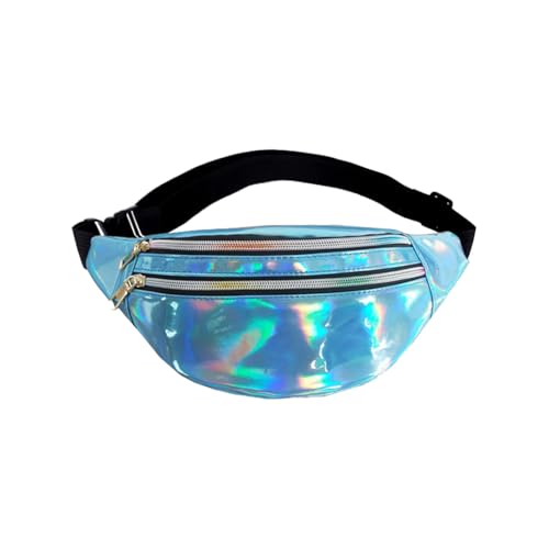 AfitLulu Holografie Bauchtasche Damen Klein Mode wasserdichte Bauchtasche mit 3 Reißverschlusstaschen, Brustbeutel Damen Crossbody Bag mit Verstellbarem Gürtel für Outdoor-Aktivitäten (Blau) von AfitLulu