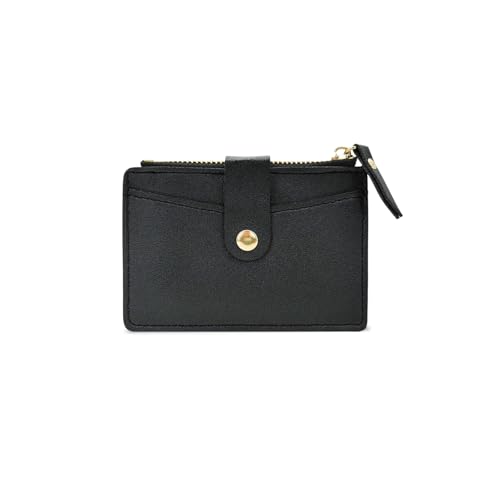 AfitLulu Kartenetui Damen mit 4 Kartenfächern und Münzfach mit Reißverschluss, Portemonnaie Damen Klein Geldbeutel Damen Schlank Geldbörse Damen für Kreditkarten Geschäftskarten Münzen (Schwarz) von AfitLulu