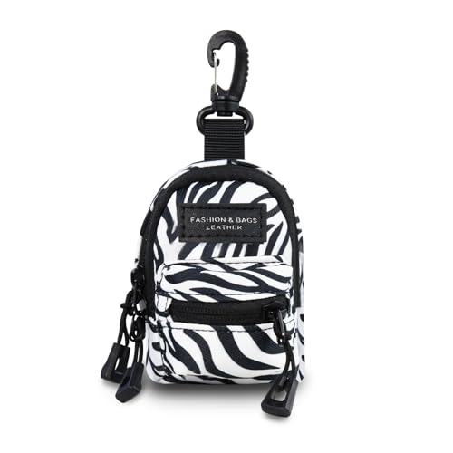 AfitLulu Klein Münzbeutel Mini Rucksackförmige Geldbörse mit Reißverschluss und Karabiner, 2 Taschen Münzgeldbeutel Mini-Schlüsseltasche Münzbörsen mit Abnehmbarer Halsbügel (Zebra) von AfitLulu