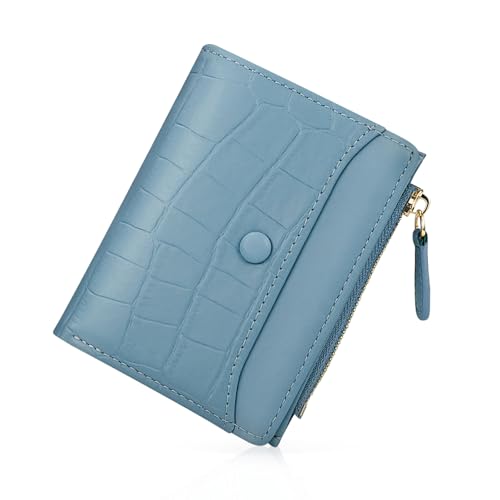 AfitLulu Kleine Geldbörsen für Damen, Kunstleder, Damengeldbörse mit 5 Kartenfächern und 1 Fotofach, stilvolle Damengeldbörse, Bifold Kartenhalter, kleine Geldbörse mit Reißverschluss, Münzfach, blau von AfitLulu