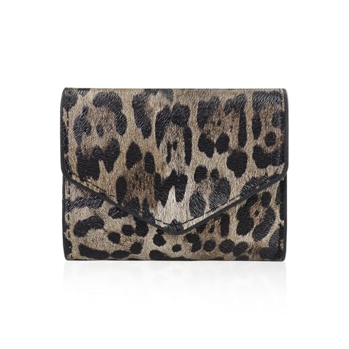 AfitLulu Kleine Geldbörsen für Damen, dreifach gefaltet, mit Leopardenmuster, kleine Geldbörse, Damen, Kunstleder, schmale Geldbörse mit 4 Kreditkartenfächern und Ausweisfach, Schwarz, 11.5x9x2cm von AfitLulu