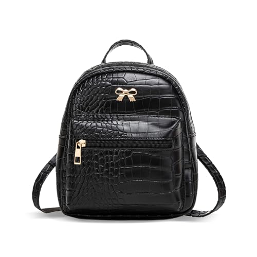 AfitLulu Kleiner Rucksack für Damen und Mädchen, Mini-Damen-Rucksack, Kunstleder, modische Rucksäcke, Mehrzweck-Damen-Rucksäcke, Schultertasche mit abnehmbaren Trägern, Schwarz , S, Casual von AfitLulu