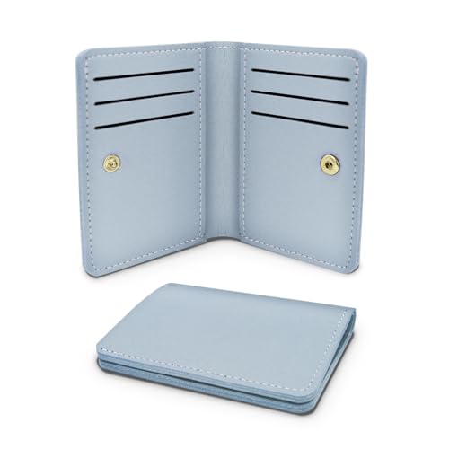 AfitLulu Kleines Geldbörse Damen Ultradünne Portemonnaie, Einfarbig Geldbörsen Kompakt Geldbeutel mit Schnappverschluss für 8 Kreditkartenschlitze und 1 Banknotenschlitz (Blau) von AfitLulu