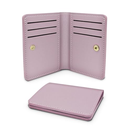 AfitLulu Kleines Geldbörse Damen Ultradünne Portemonnaie, Einfarbig Geldbörsen Kompakt Geldbeutel mit Schnappverschluss für 8 Kreditkartenschlitze und 1 Banknotenschlitz (Lila) von AfitLulu