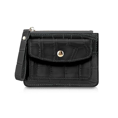 AfitLulu Kleines Kreditkartenetui mit Reißverschluss für Damen und Mädchen, schmaler Kartenhalter, tragbare Damengeldbörse mit 3 Kreditkartenfächern und 2 Fächern, Schwarz , S, Minimalistisch von AfitLulu