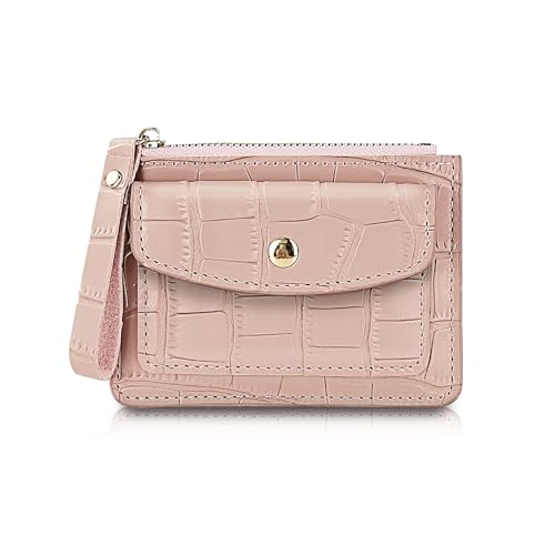 AfitLulu Kleines Kreditkartenetui mit Reißverschluss für Damen und Mädchen, schmaler Kartenhalter, tragbare Damengeldbörse mit 3 Kreditkartenfächern und 2 Fächern, rose, S, Minimalistisch von AfitLulu