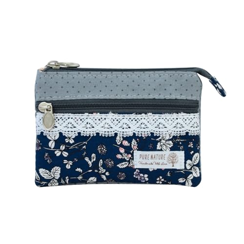 AfitLulu Kleines Portemonnaie Damen Canvas Geldbeutel Damen Klein, 2 Lagen Reißverschlusstaschen Mini Geldbörse Bohème-Stil Mini Portemonnaie für Münzen, Bargeld und Karten (Blume-A) von AfitLulu