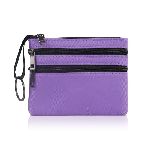 AfitLulu Kleines Portemonnaie Damen Kunstleder Münzgeldbörse mit Schlüsselanhänger und 2-lagiger Reißverschlusstasche, Mini Geldbörse Coin Purse für Münze, Schlüssel, Lippenstift (Lila) von AfitLulu
