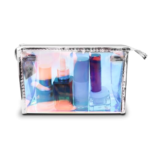 AfitLulu Kosmetiktasche Damen Transparenter Laser Reise Kosmetiktaschen mit Reissverschluss,Wasserdichtes Buntes PVC Make Up Organizer für Toilettenartikel und Kosmetische Produkte (Silvery) von AfitLulu
