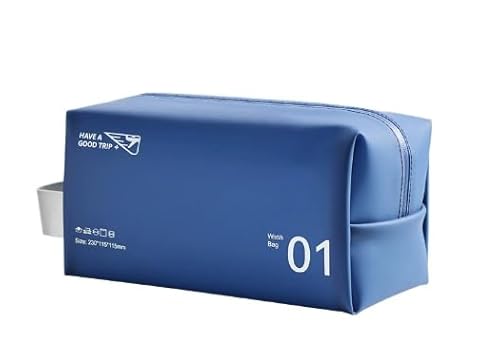 AfitLulu Kulturbeutel für Damen und Herren, Kosmetiktasche Wasserdichtes PVC Reise Make Up Tasche, Kulturtasche mit Tragbarer Griff und Reißverschluss für Reisen, Schwimmen, Fitness (Dunkelblau) von AfitLulu