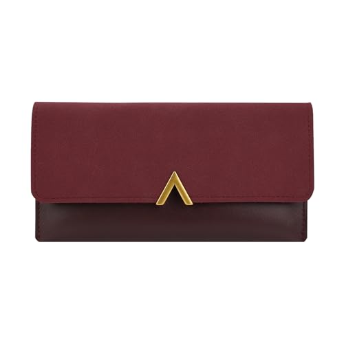 AfitLulu Lang Portemonnaie Damen Kunstleder Geldbörse mit Reißverschlusstasche für Münzen, Stilvoll Geldbeutel Bifold Portmonee mit 6 Kartenfächern und V-Förmige Schnapp-Dekoration (Rot) von AfitLulu