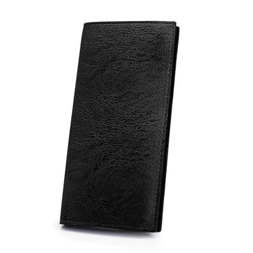 AfitLulu Lange Geldbörse für Herren, Bifold Wallets mit 4 Geldfächern, 7 Kartenfächern und 1 Ausweisfenster, Retro ultradünne Kreditkartenetui für Anzüge und den täglichen Gebrauch, Schwarz, von AfitLulu