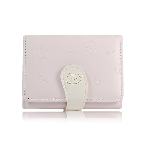 AfitLulu Niedliche Geldbörse für Damen, Cartoon-3D-Druck, PU-Leder, Geldbörse mit modischer Kätzchen-Nagelschnalle und herzförmigem Ausweisfenster, dreifach gefaltete kleine Geldbörsen für Frauen, von AfitLulu