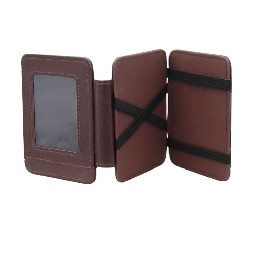 AfitLulu PU Magic Wallet Herren Ultradünne Dreifach Flip Wallet mit Ausweisfenster Zwei Seiten Öffnung Magic Leder Geldklammer für Kreditkarten, Ausweise, und gefaltetes Bargeld, Braun, 2.75 * 3.93 * von AfitLulu