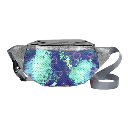 AfitLulu Pailletten-Bauchtasche mit verstellbaren Hüftgurten, modische Hüfttaschen aus PU-Leder für Damen mit Stern- oder Herzmuster für Reisen, Dating, Wandern, Grün , Herz von AfitLulu