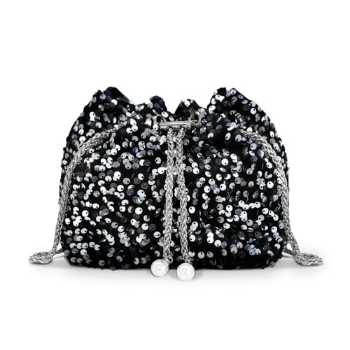 AfitLulu Pailletten Clutch Damen Glitzer Abendtasche Kettentasche, Stilvoll Handtasche Elegant Umhängetasche Crossbody Bag mit Abnehmbarer Kette für Termine Parties Bankett (Silber) von AfitLulu