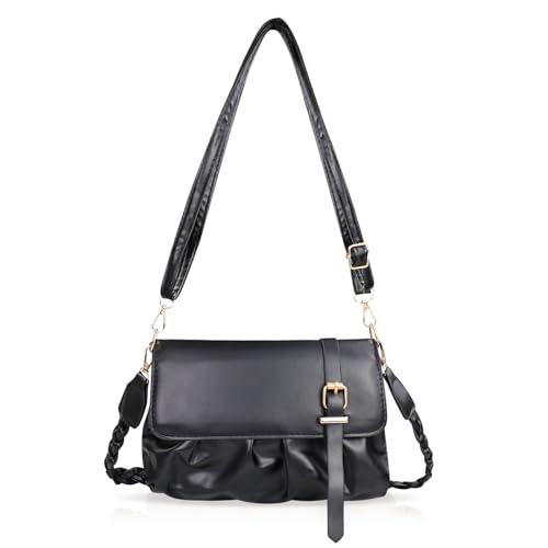 AfitLulu Plissierte Crossbody-Taschen für Damen mit 2 Schultergurten, Magnetverschluss, Hobo-Taschen, Clutch-Geldbörsen für Frauen, Schwarz von AfitLulu