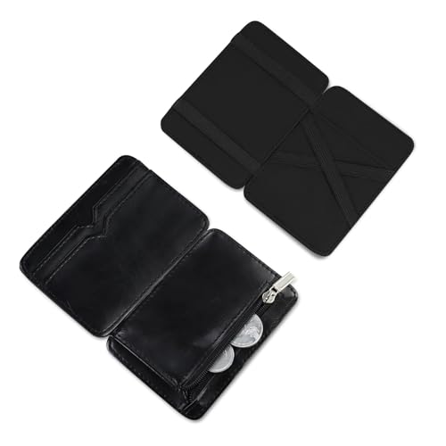 AfitLulu Portmonee Herren Flip Type Magic Geldbörse, Herren Geldbörse Ultradünn Geldbeutel PU-Leder Geldbörse Klein mit 3 Kartenfächern und 1 Münzfach (Schwarz-1) von AfitLulu