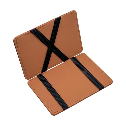 AfitLulu Portmonee Herren Flip Type Magic Geldbörse, Herren Geldbörse Ultradünn Geldbeutel PU-Leder Geldbörse Klein mit 4 Kartenschlitzen und 2 Geldfächern (Braun 2) von AfitLulu