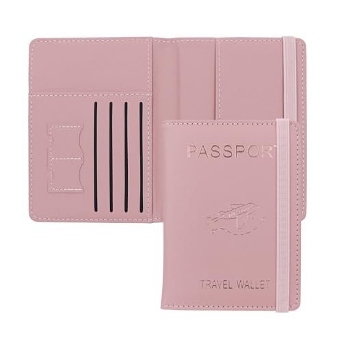 AfitLulu Reisepasshülle für Damen und Herren, RFID-Blocker Passport Cover PU Leder Reisepass Hülle mit Elastischer Riemen,Passport Hülle mit 4 Kreditkartensteckplätzen und 2 SIM-Steckplätzen (Rosa) von AfitLulu