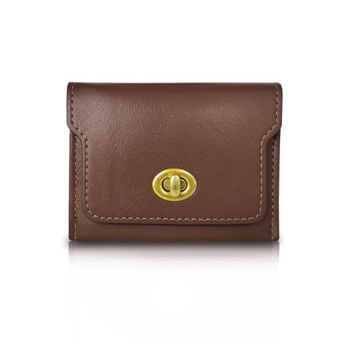AfitLulu Retro Latch Akkordeon Geldbörse für Damen, Schnellverschluss, modische PU-Ledergeldbörse, 3 Taschen, kleine Damengeldbörse für Münze/Bargeld/Karte, Kaffee, Modern von AfitLulu