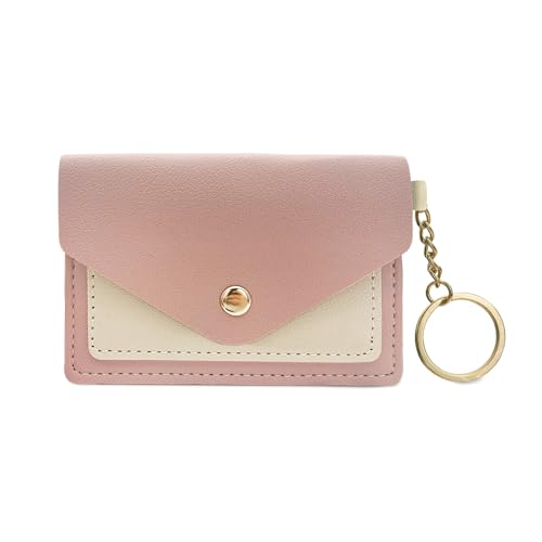 AfitLulu Schlanke Brieftaschen für Damen, schlanke, minimalistische Geldbörse, Schlüsselanhänger, Leder-Druckknopf-Vordertasche, Geldbörse mit Kartenhalter, Pink, Classic von AfitLulu