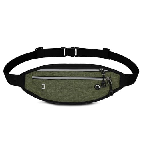 AfitLulu Sporttasche Bauchtasche für Herren und Damen,2-Reißverschlusstaschen Gürteltasche Versteckt unter der Kleidung Hüfttasche mit Kopfhörerloch und Verstellbarem Gürtel zum Laufen (Grün) von AfitLulu