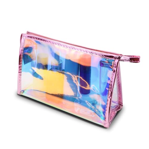 AfitLulu Transparente Make-up-Tasche, transparente Laser-Reise-Kosmetiktasche für Frauen mit Reißverschluss, wasserdichte PVC-Kulturtasche für Toilettenartikel und Make-up-Organizer, Pink, Transparent AfitLulu Transparente Make-up-Tasche, transparente Laser-Reise-Kosmetiktasche für Frauen mit Reißverschluss, wasserdichte PVC-Kulturtasche für Toilettenartikel und Make-up-Organizer, Pink, Transparent von AfitLulu