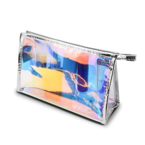 AfitLulu Transparente Make-up-Tasche, transparente Laser-Reise-Kosmetiktasche für Frauen mit Reißverschluss, wasserdichte PVC-Kulturtasche für Toilettenartikel und Make-up-Organizer, Silberfarben, von AfitLulu