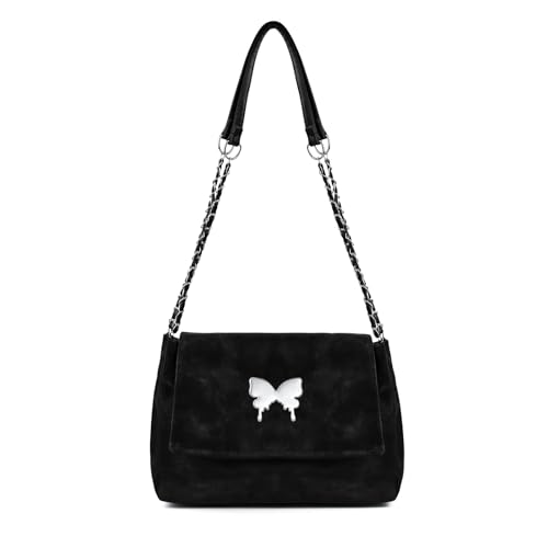 AfitLulu Umhängetasche Damen Klappdeckel Handtasche mit Doppelter Magnetverschluss, Modisch Damen-Umhängetaschen Kunstleder Schultertasche mit Schleifendekoration für Reisen Arbeit Einkaufen (Schwarz) von AfitLulu