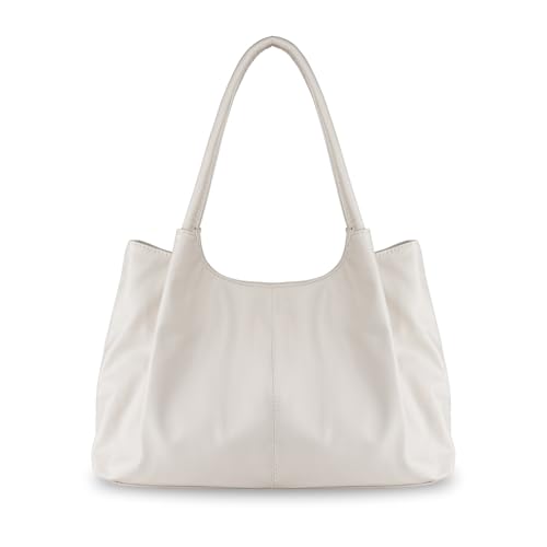 AfitLulu Umhängetasche Damen PU Leder Handtasche Unterarmbeutel mit Haltegriff, Einfarbig Tote Bag Lässig Shopper Tasche Großes Fassungsvermögen mit Magnetischem Verschluss (Weiß) von AfitLulu