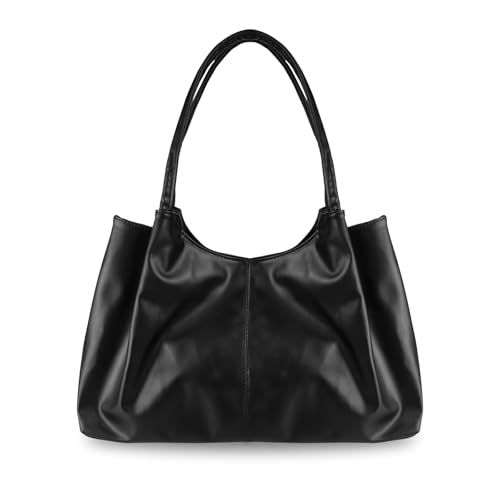 AfitLulu Umhängetasche Damen PU Leder Handtasche Unterarmbeutel mit Haltegriff, Einfarbig Tote Bag Lässig Shopper Tasche Großes Fassungsvermögen mit Magnetischem Verschluss (Schwarz) von AfitLulu